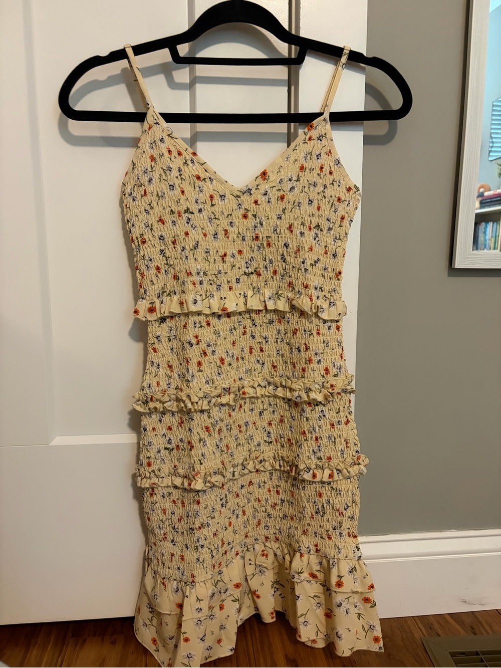 Yellow Floral Smocked Ruffle Sun Dress